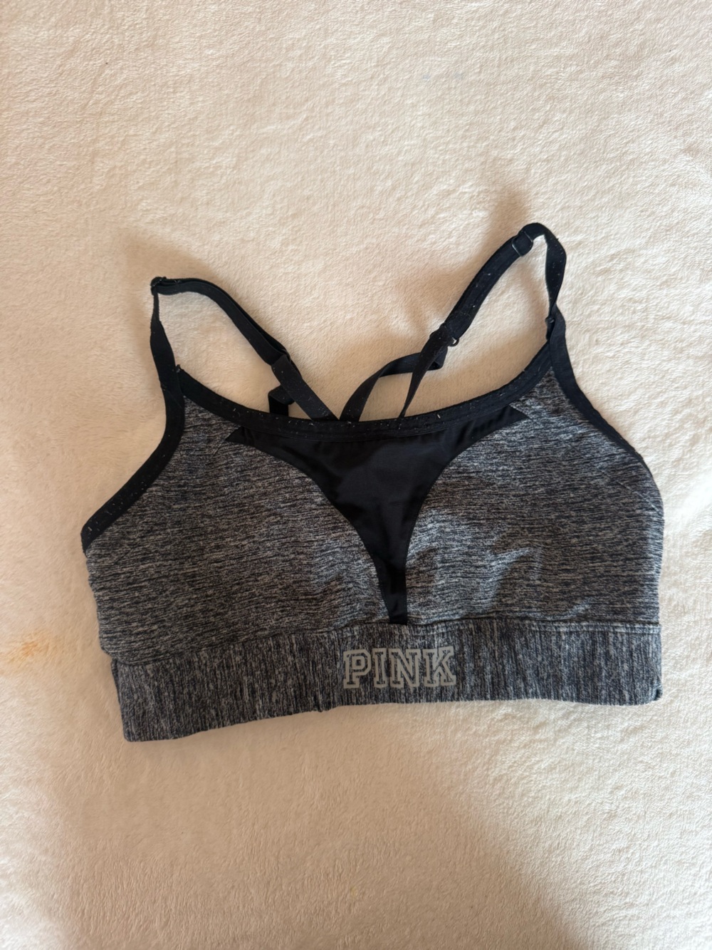 PINK Victoria's Secret Gray & Black Strappy Sports Bralette